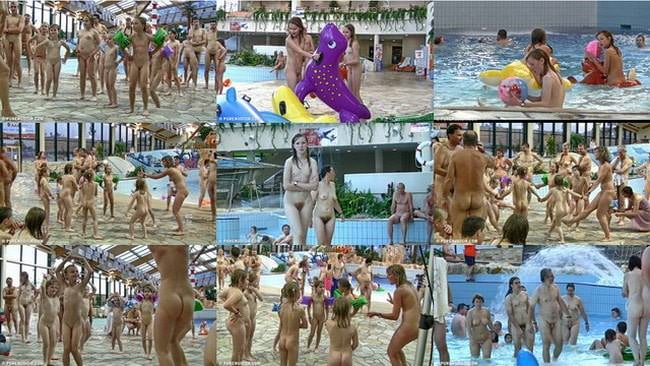 European naturism video in the water park with a swimming pool [家族のヌーディズム]